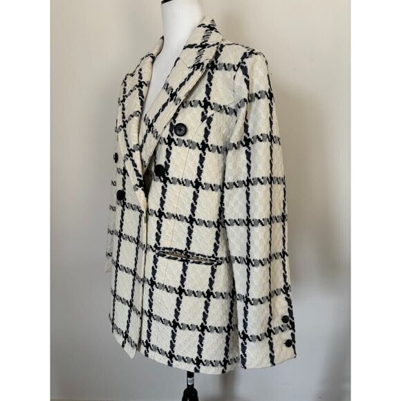 NWT ALLEN SOLLY Long Sleeve Pea Coat Jacket Womens Size 2XL Cream Checkered - Picture 4 of 9